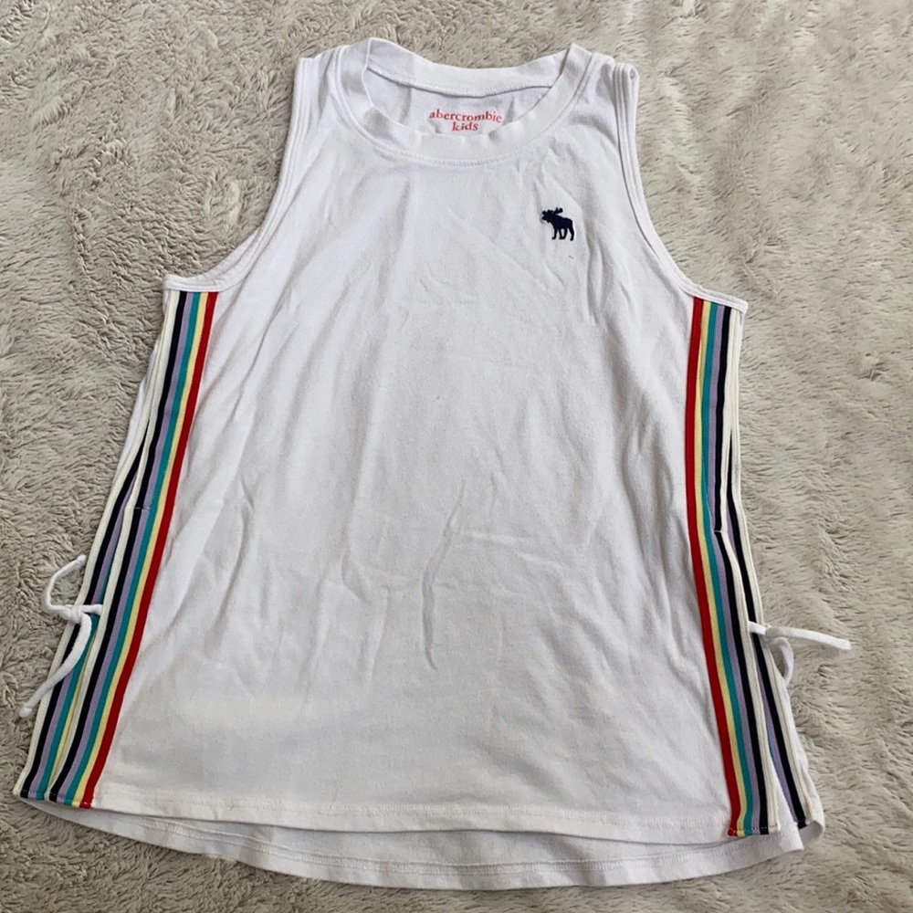 white tank top with rainbow down the side
